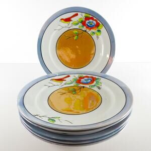 Antique Nippon Japan Dessert Salad Plates Set of 6 Floral Bird Luster 7.25"